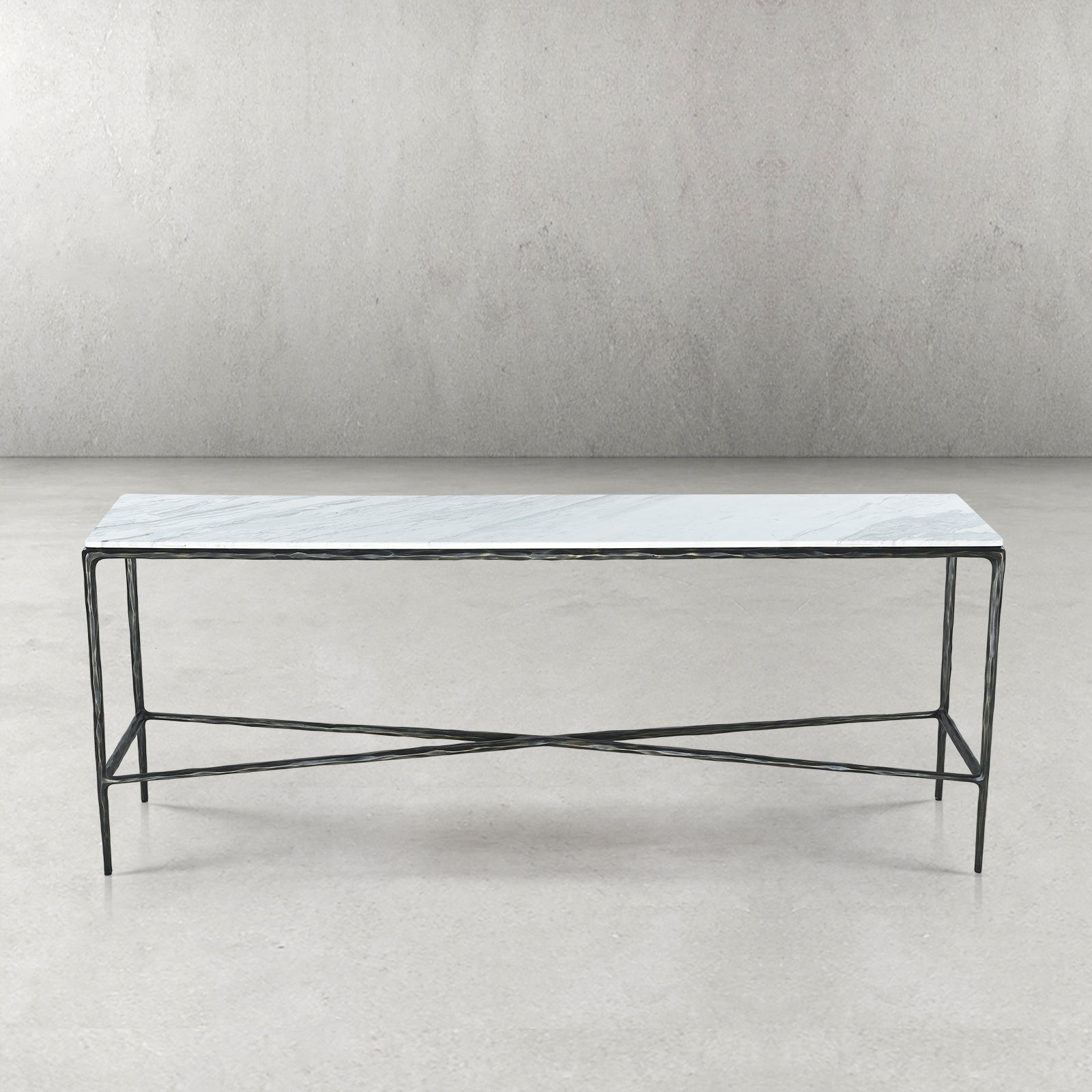 Hand Forged Metal Rectangle Marble Console Table 60" 72"