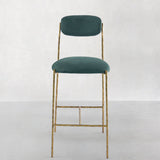 Hand Forged Metal Green Fabric Bar Stool