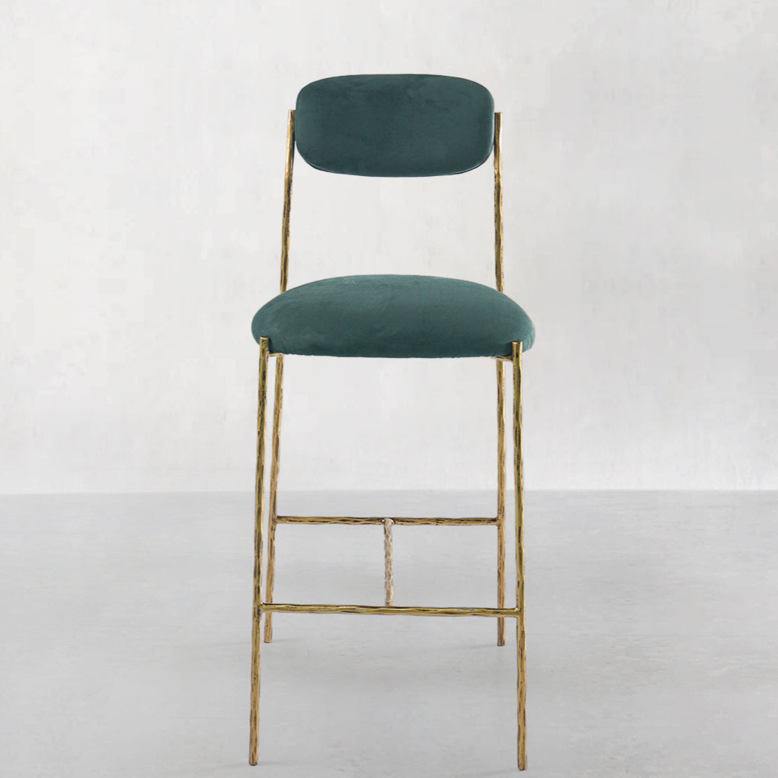 Hand Forged Metal Green Fabric Bar Stool
