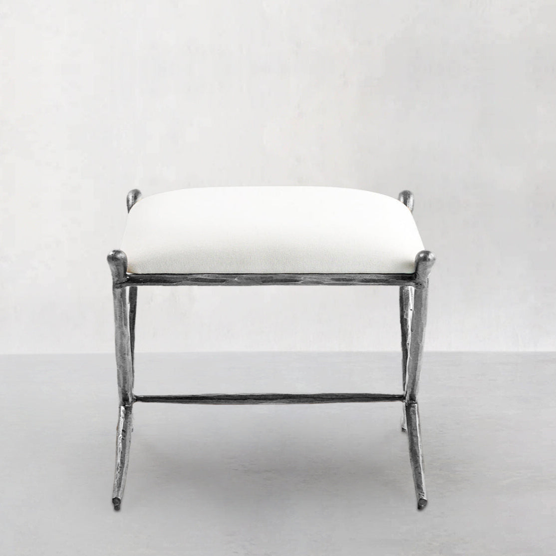 Hand Forged Metal Horn Fabric Base Stool
