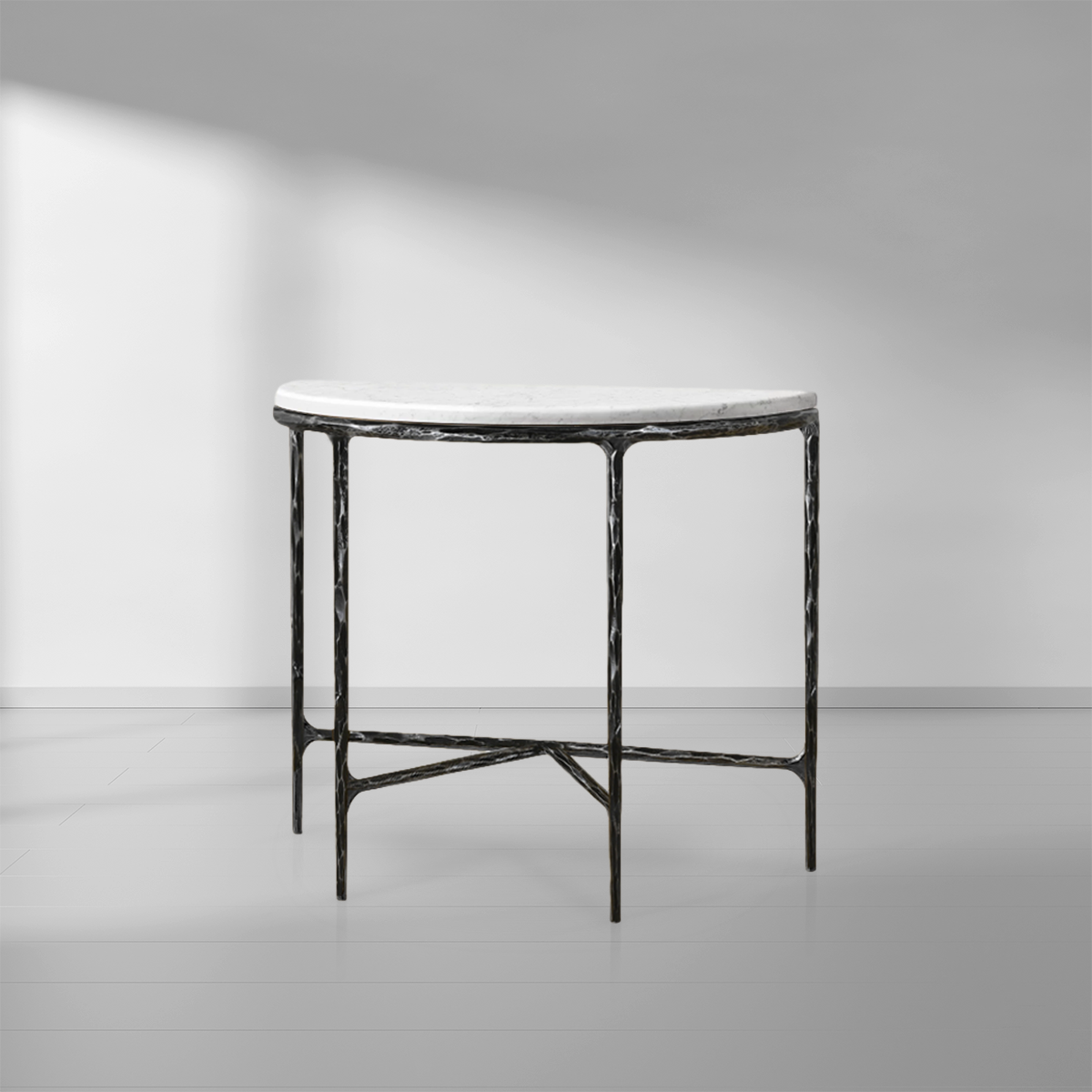 Hand Forged Metal Semi-Circle Marble Console Table