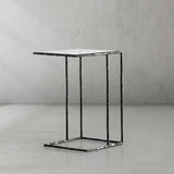 Hand-Forged Metal Glass C-Shaped Side Table