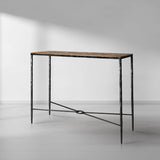Hand-Forged Metal Metal Frame Elm Wood Console Table