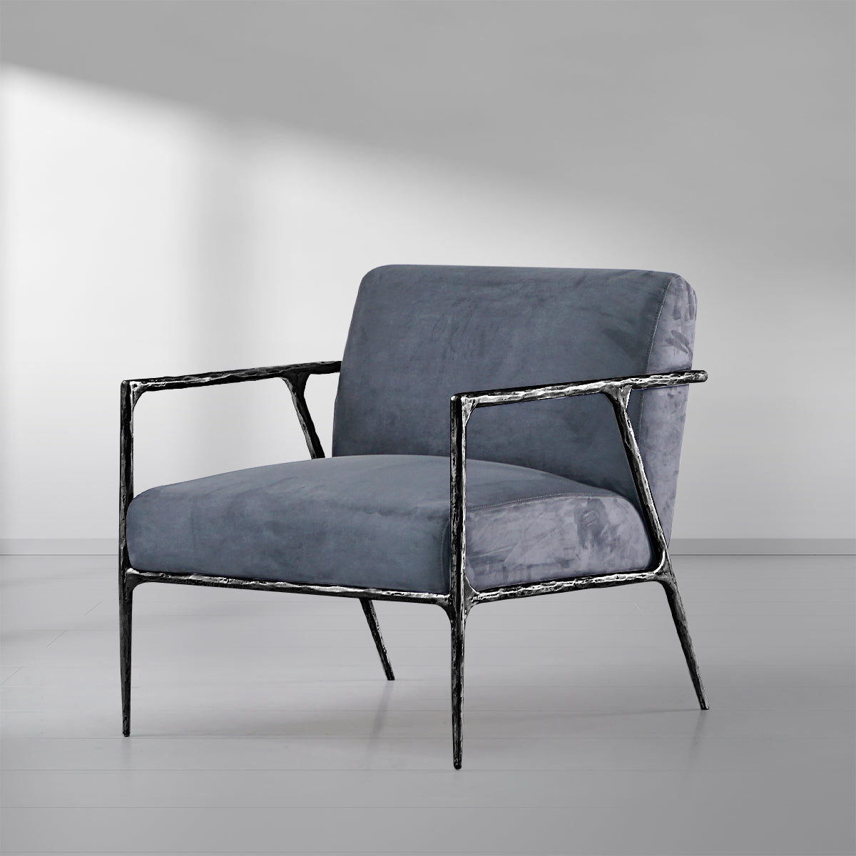 Hand Forged Metal Retro Silver Iron Frame Track Armchair