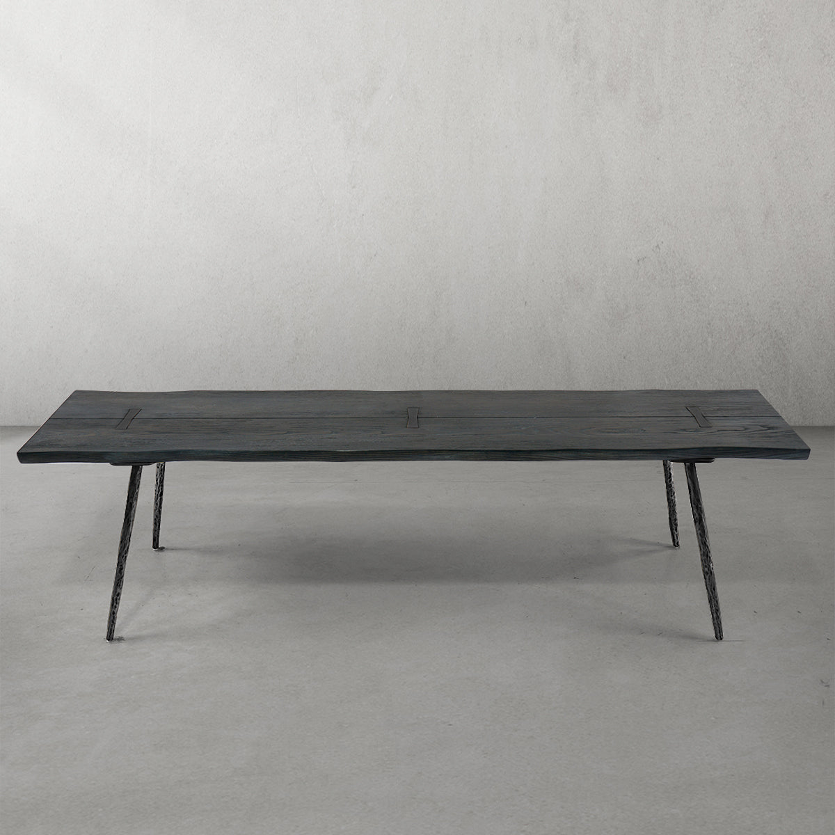 Hand Forged Metal Retro Copper Frame Solid Wood Dining Bench
