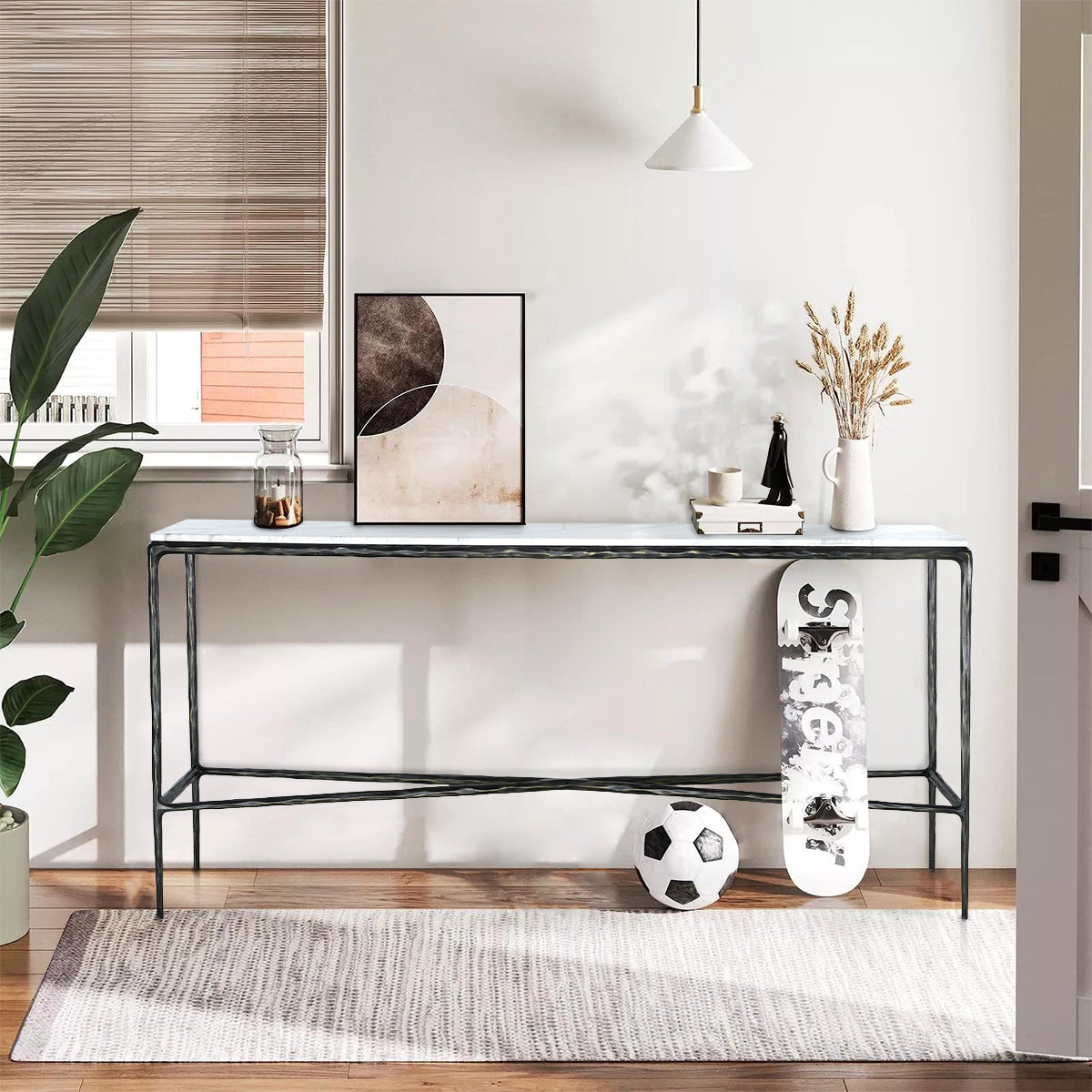 Hand Forged Metal Rectangle Marble Console Table 60" 72"