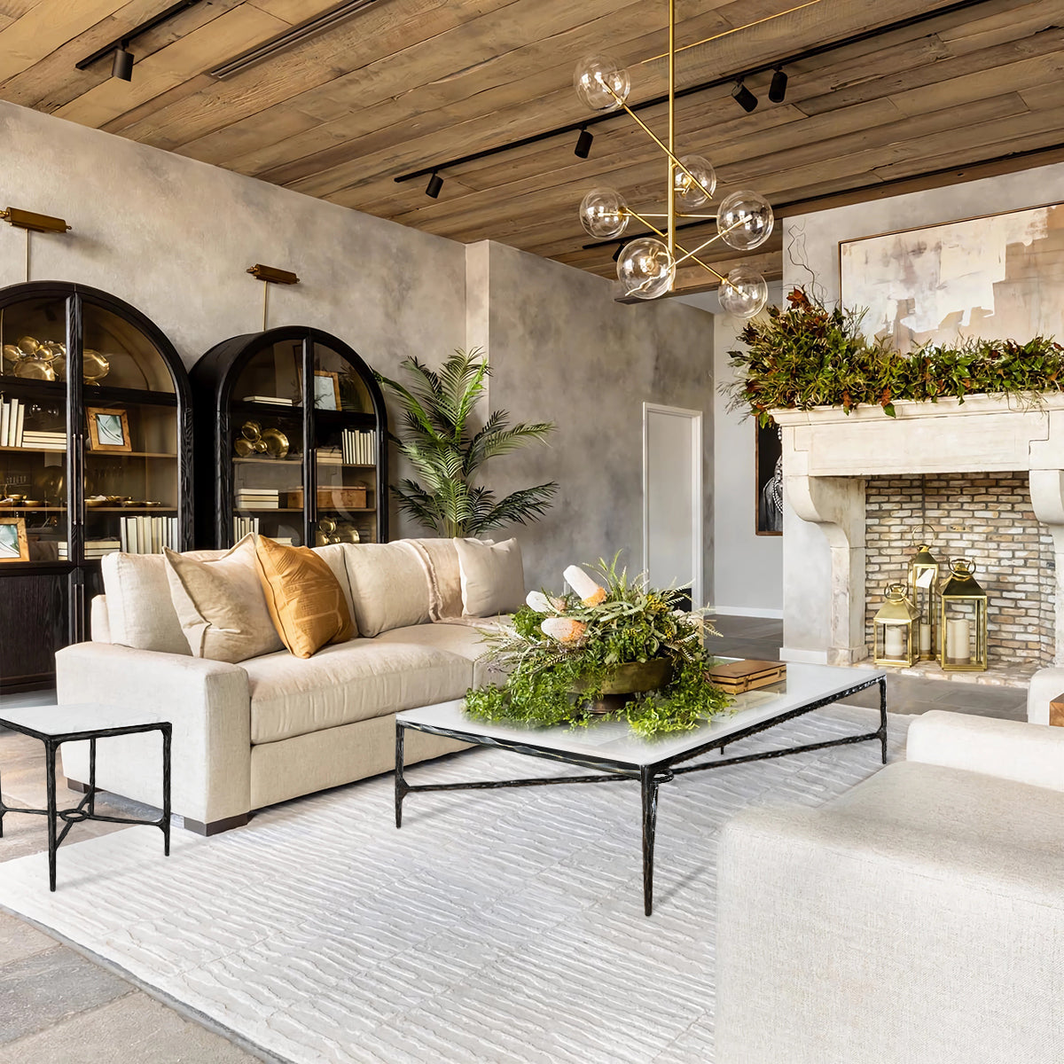 Hand Forged Metal Rectangle Marble Coffee Table