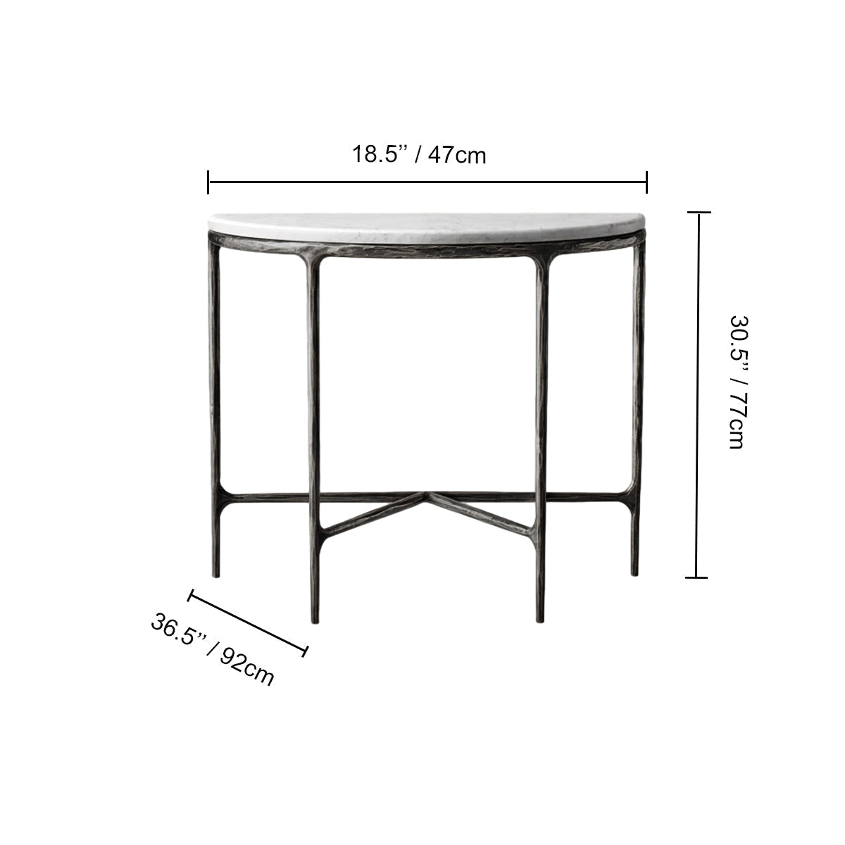 Hand Forged Metal Semi-Circle Marble Console Table