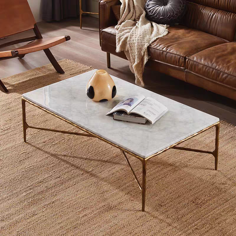 Hand Forged Metal Rectangle Marble Coffee Table