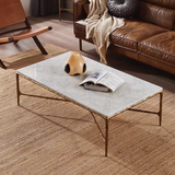Hand Forged Metal Rectangle Marble Coffee Table
