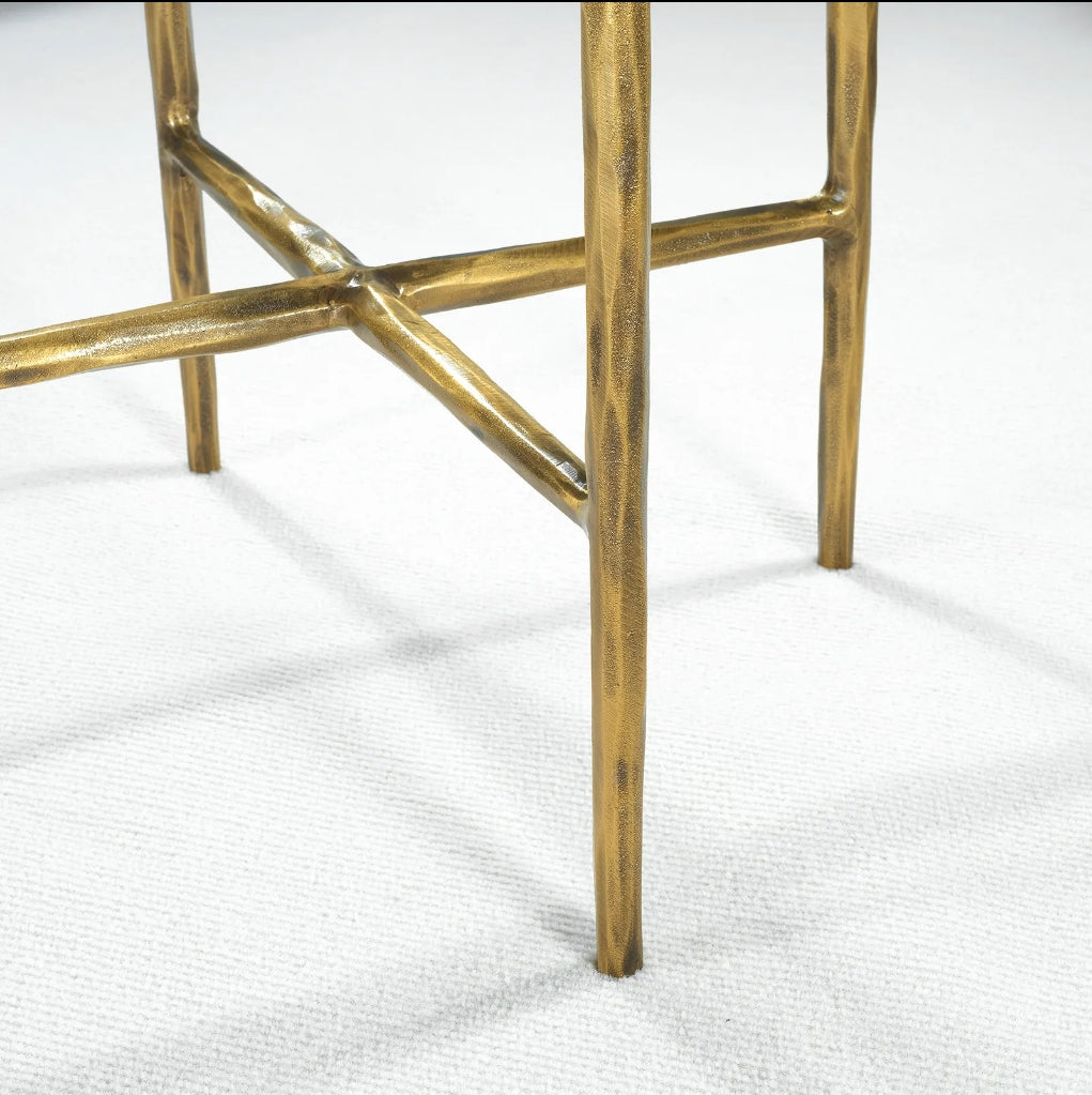 Hand Forged Metal Round Marble Side Table 18" 22"