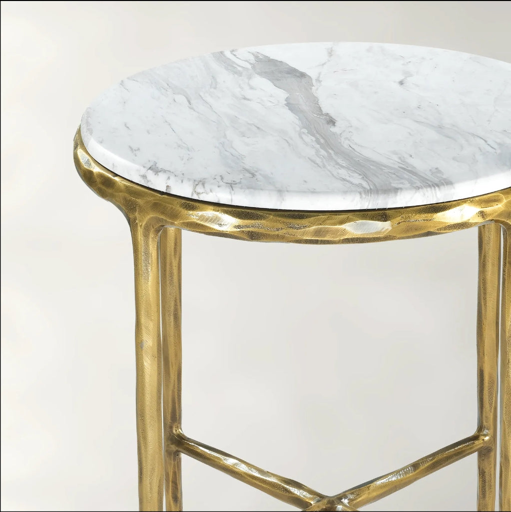 Hand Forged Metal Round Marble Side Table 18" 22"