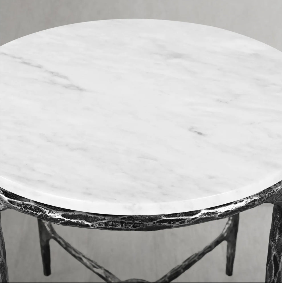 Hand Forged Metal Round Marble Side Table 18" 22"