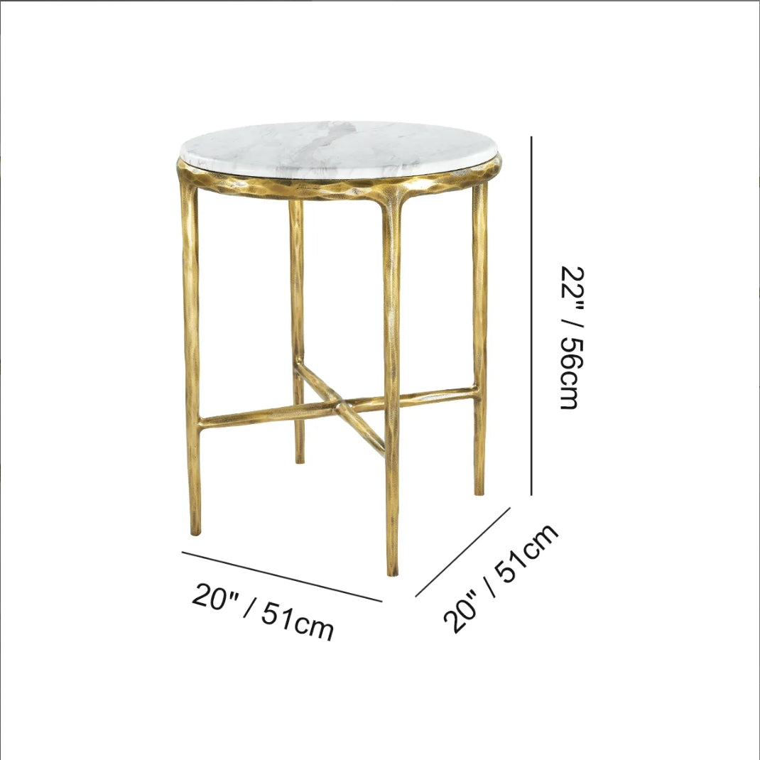 Hand Forged Metal Round Marble Side Table 18" 22"