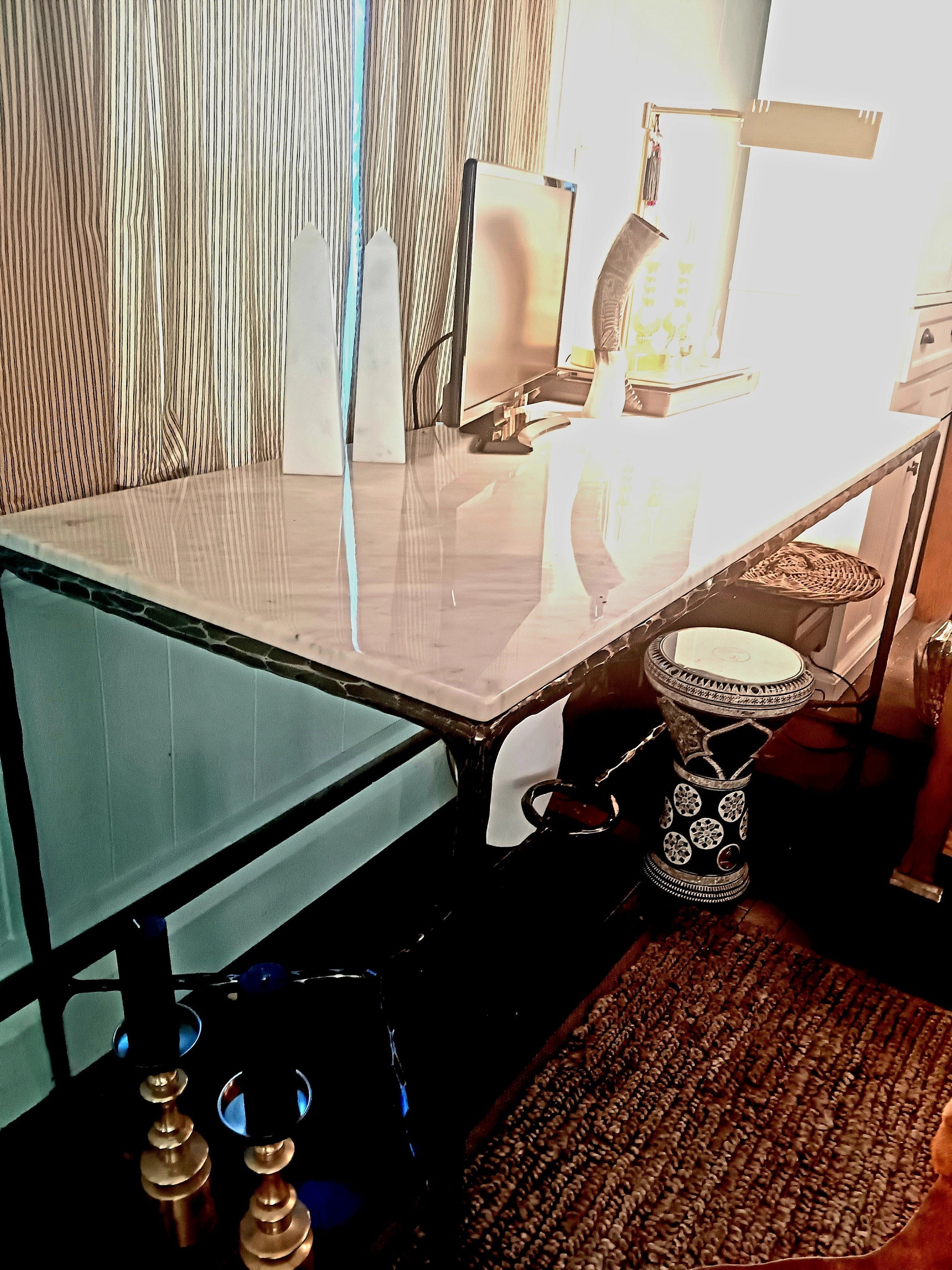 Hand Forged Metal Rectangle Marble Desk