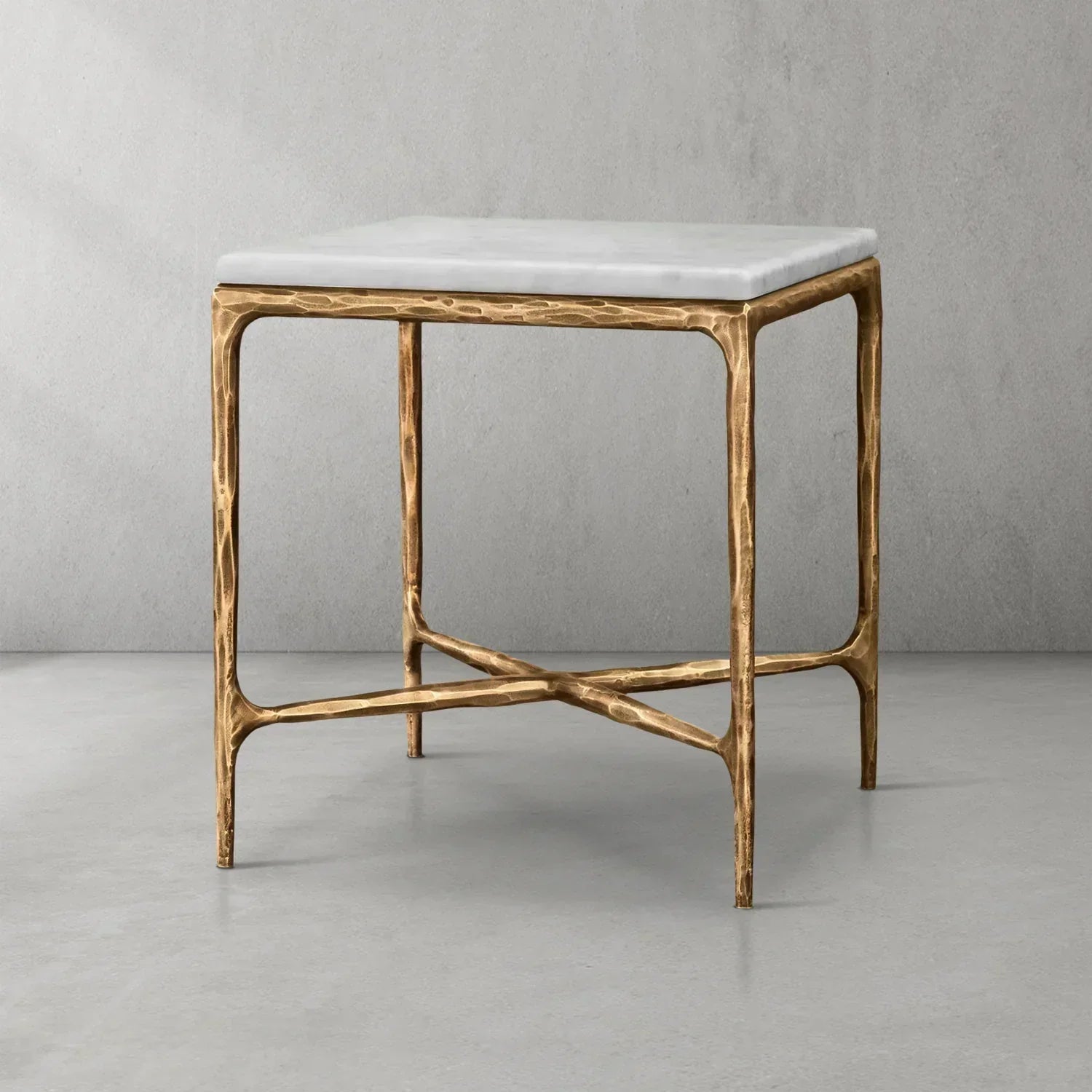 Hand-Forged Metal Marble Square Side Table 18" 22"