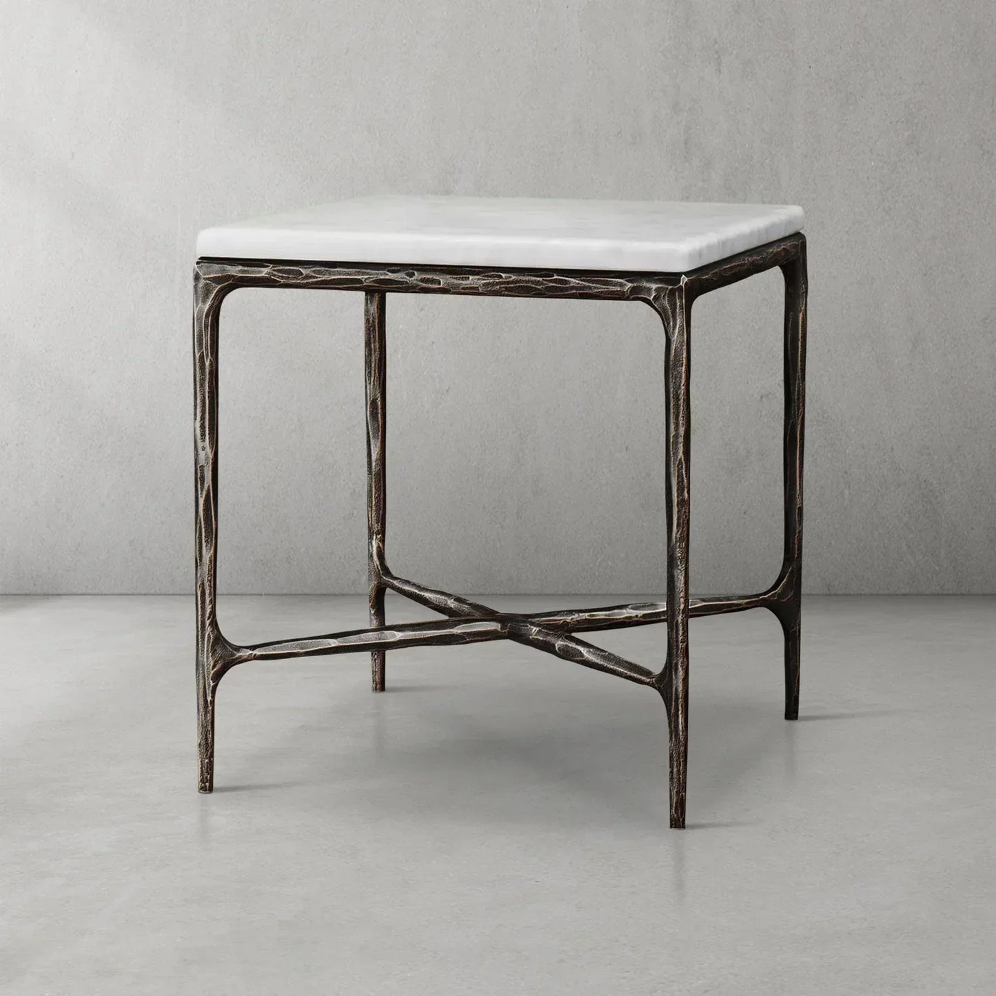 Hand-Forged Metal Marble Square Side Table 18" 22"