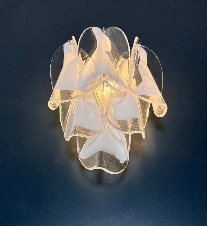 Murano-Style Wall Lamp | 12 Clear White Rondini Glass | Set of 2