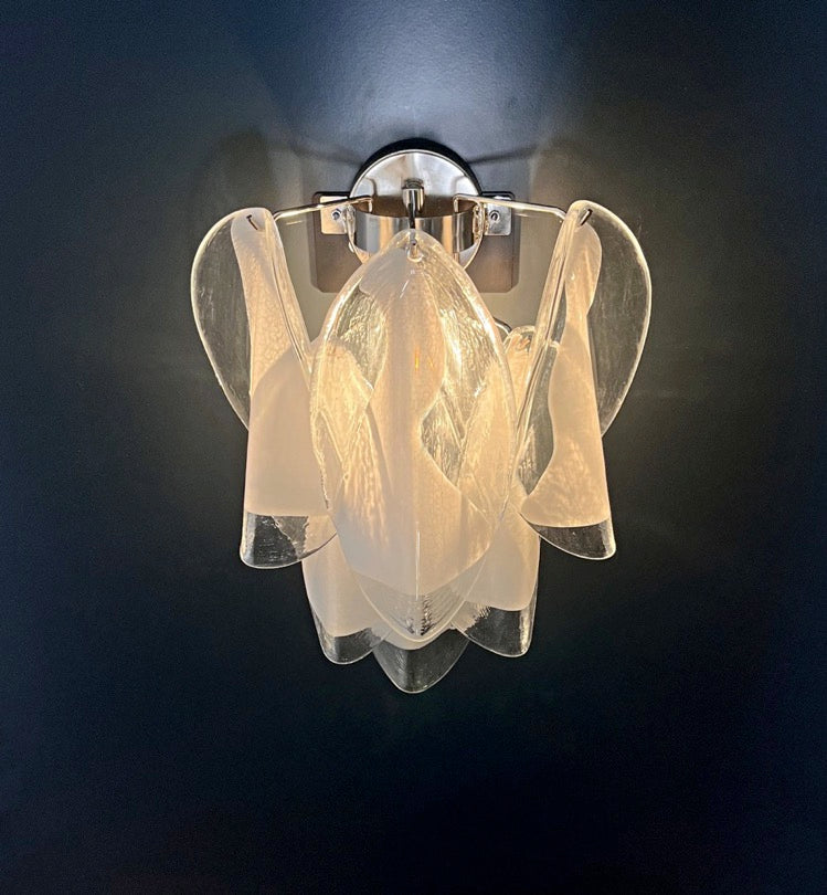 Murano-Style Wall Lamp | 12 Clear White Rondini Glass | Set of 2