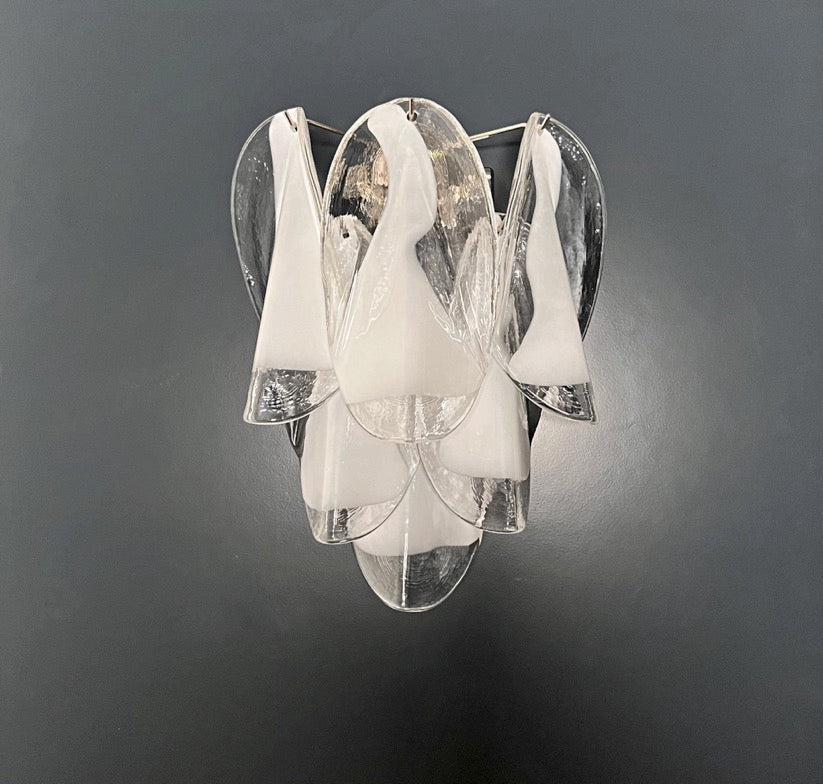 Murano-Style Wall Lamp | 12 Clear White Rondini Glass | Set of 2