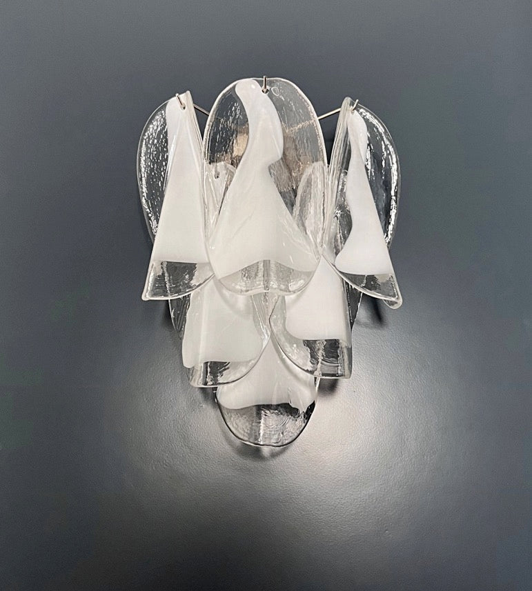 Murano-Style Wall Lamp | 12 Clear White Rondini Glass | Set of 2