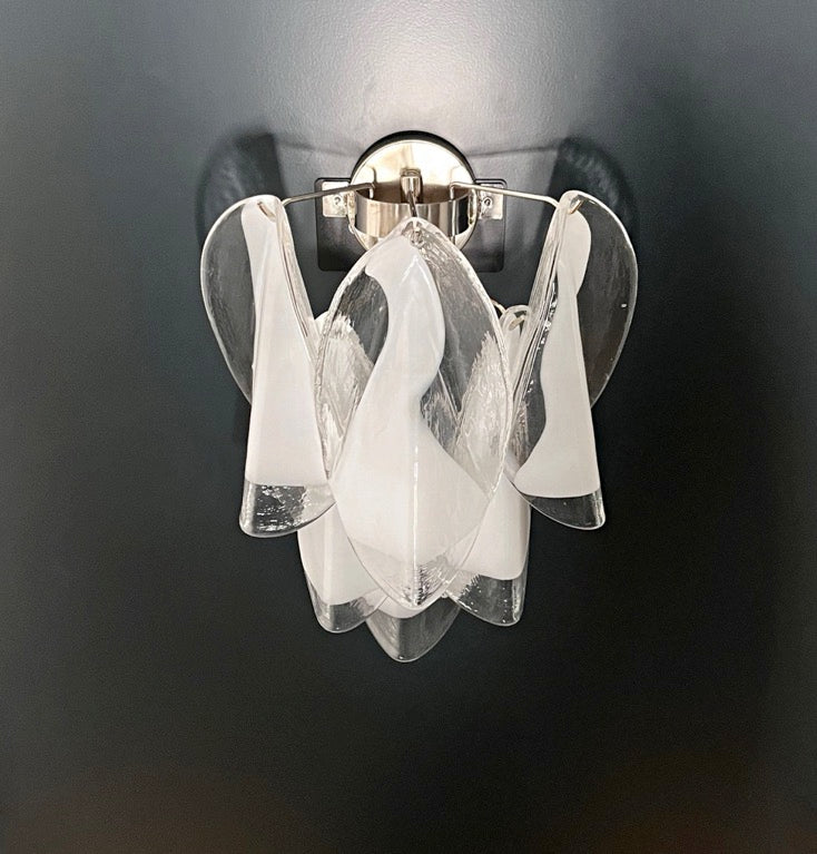 Murano-Style Wall Lamp | 12 Clear White Rondini Glass | Set of 2