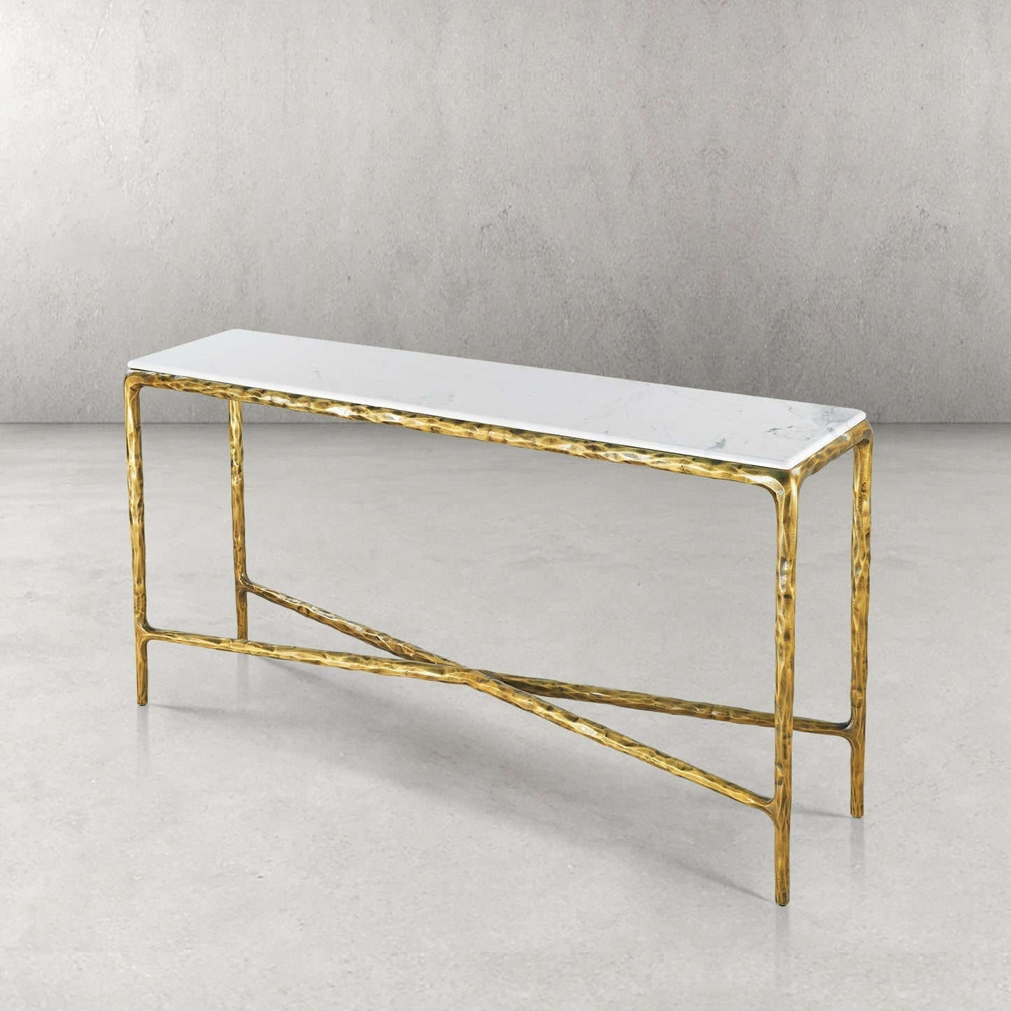 Hand Forged Metal Rectangle Marble Console Table 60" 72"