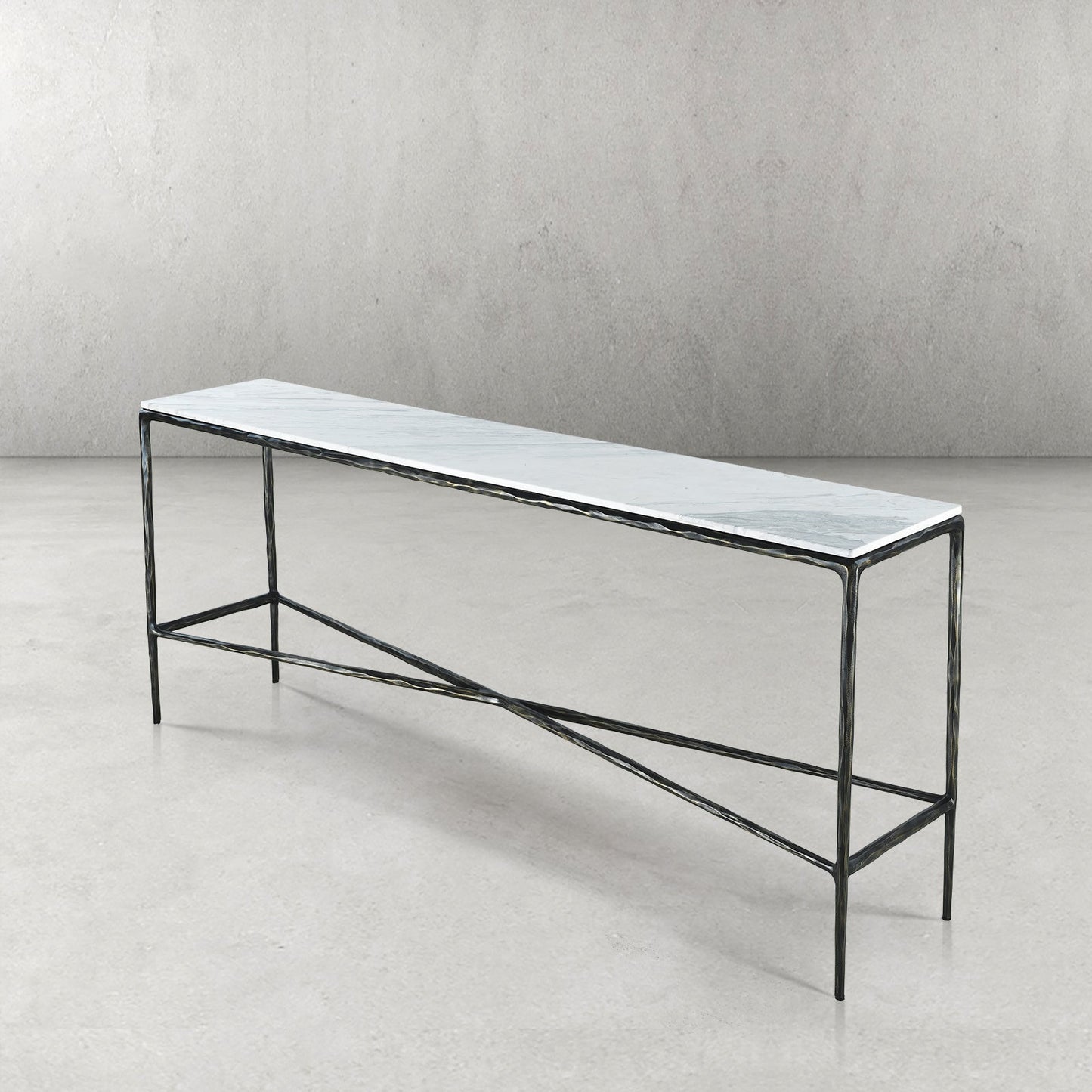 Hand Forged Metal Rectangle Marble Console Table 60" 72"