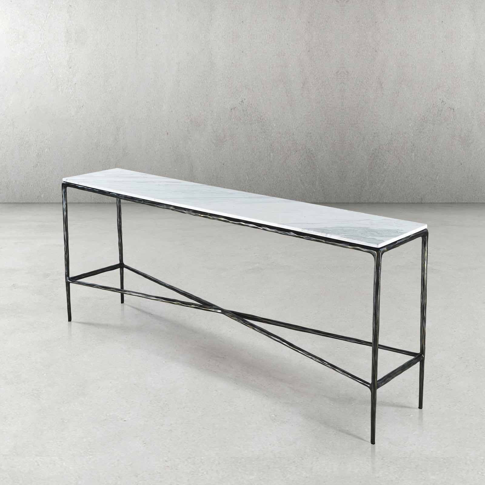 Hand Forged Metal Rectangle Marble Console Table 60" 72"