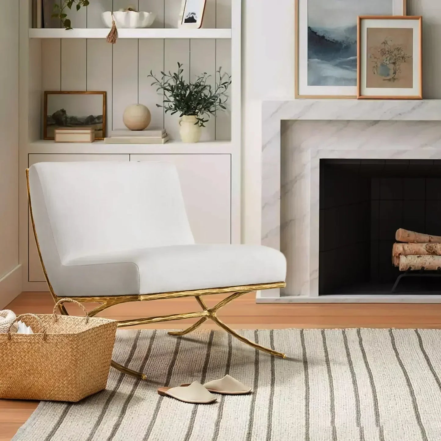Hand Forged Metal X-base Leather Slipper Chair