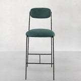 Hand Forged Metal Green Fabric Bar Stool