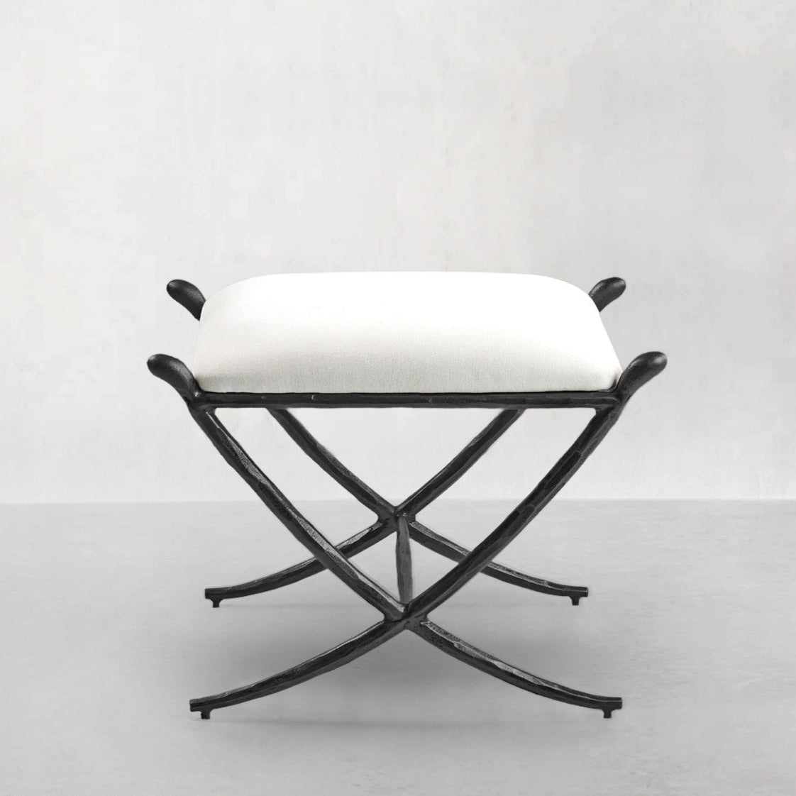 Hand Forged Metal Horn Fabric Base Stool