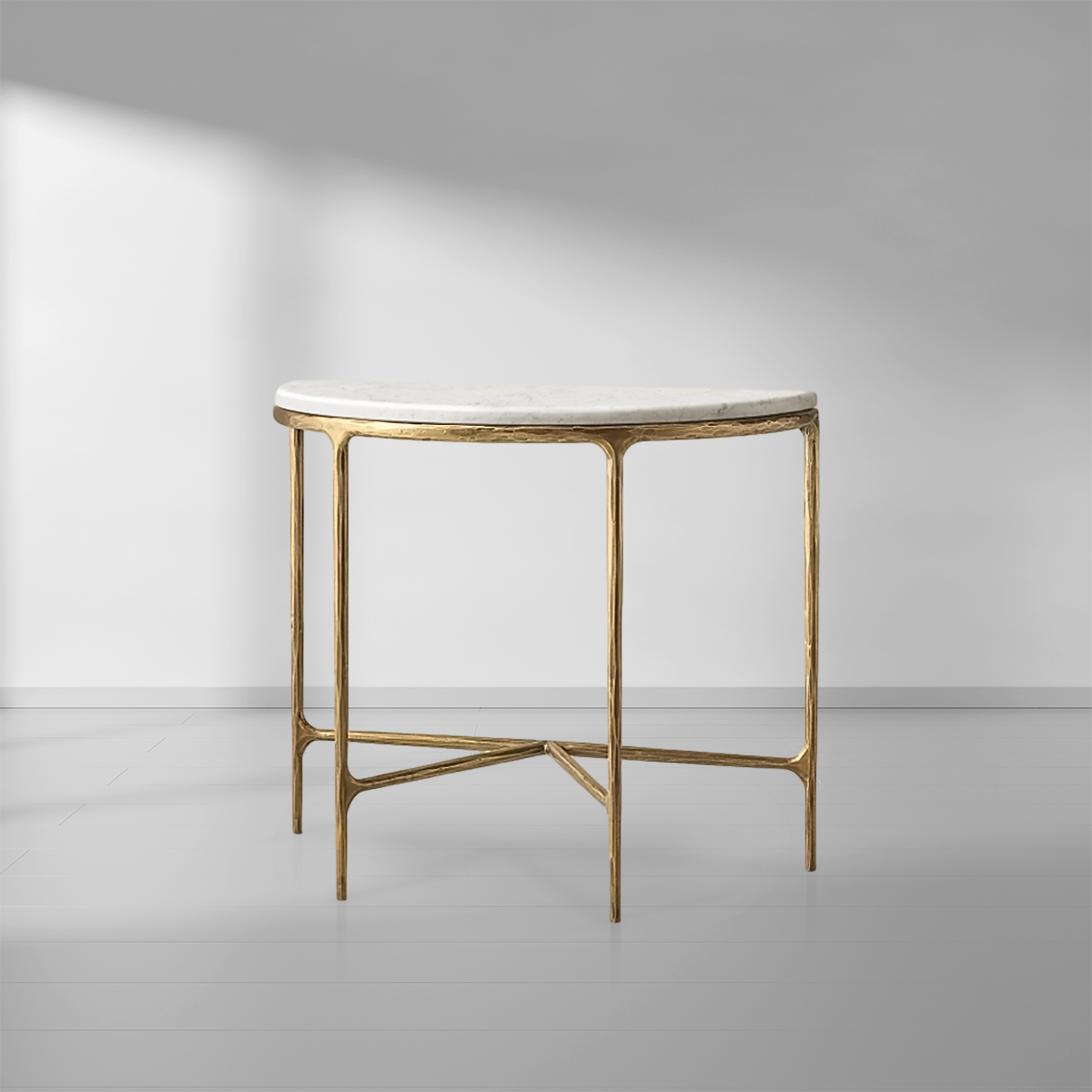 Hand Forged Metal Semi-Circle Marble Console Table