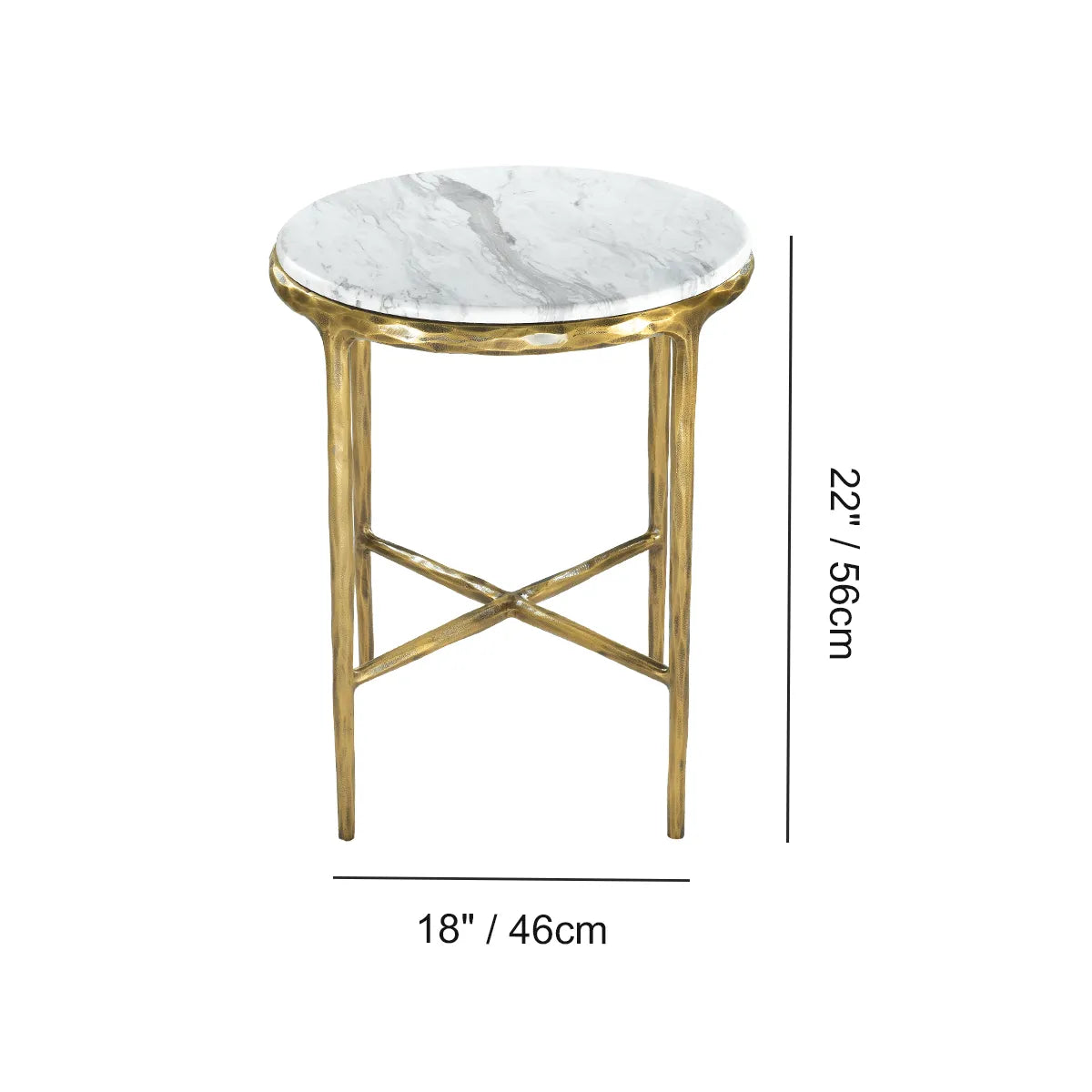 Hand Forged Metal Round Marble Side Table 18" 22"