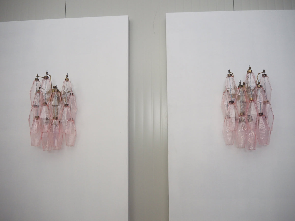 Murano-Style Wall Lamp | 17 Pink Poliedri Glass | Set of 2