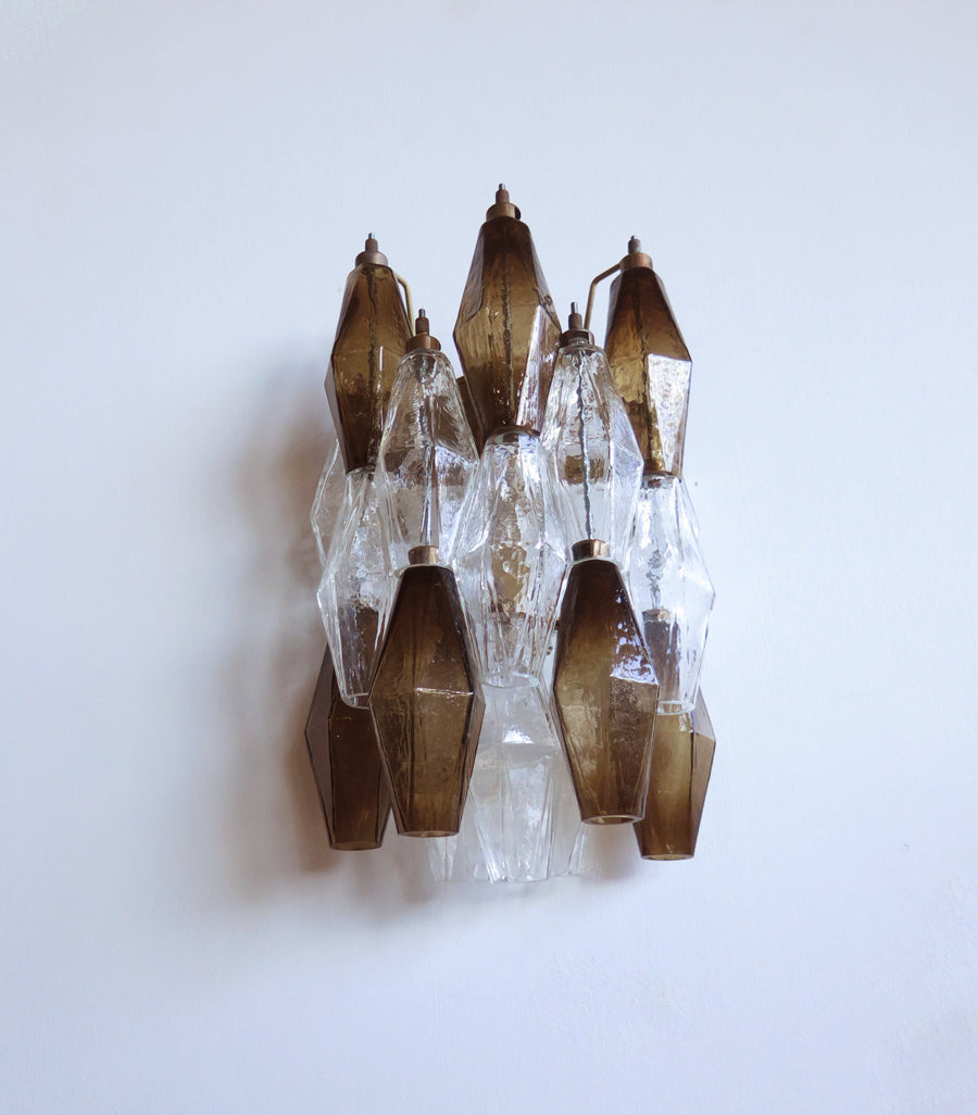 Murano-Style Wall Lamp | 17 Clear and Smoked Poliedri Glass | Set of 2