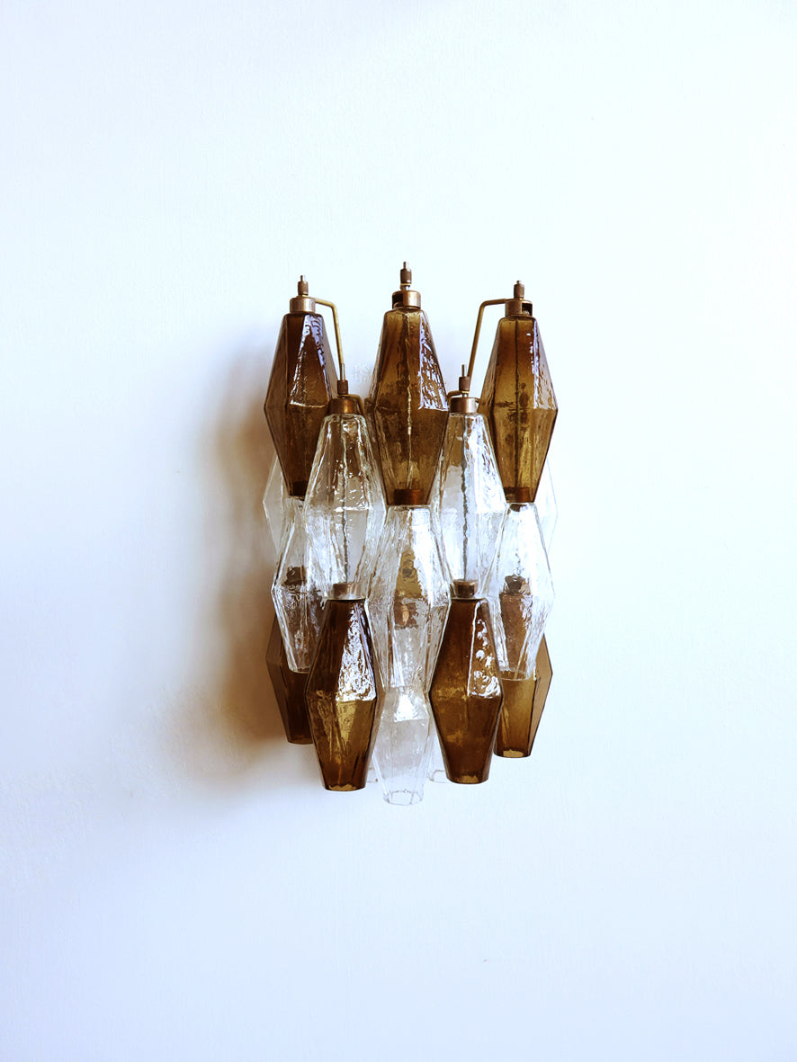 Murano-Style Wall Lamp | 17 Clear and Smoked Poliedri Glass | Set of 2