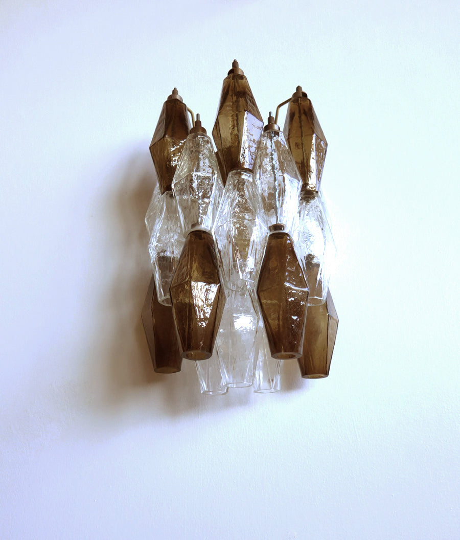 Murano-Style Wall Lamp | 17 Clear and Smoked Poliedri Glass | Set of 2