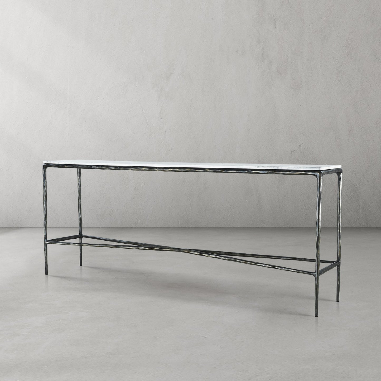 Hand Forged Metal Rectangle Marble Console Table 60" 72"