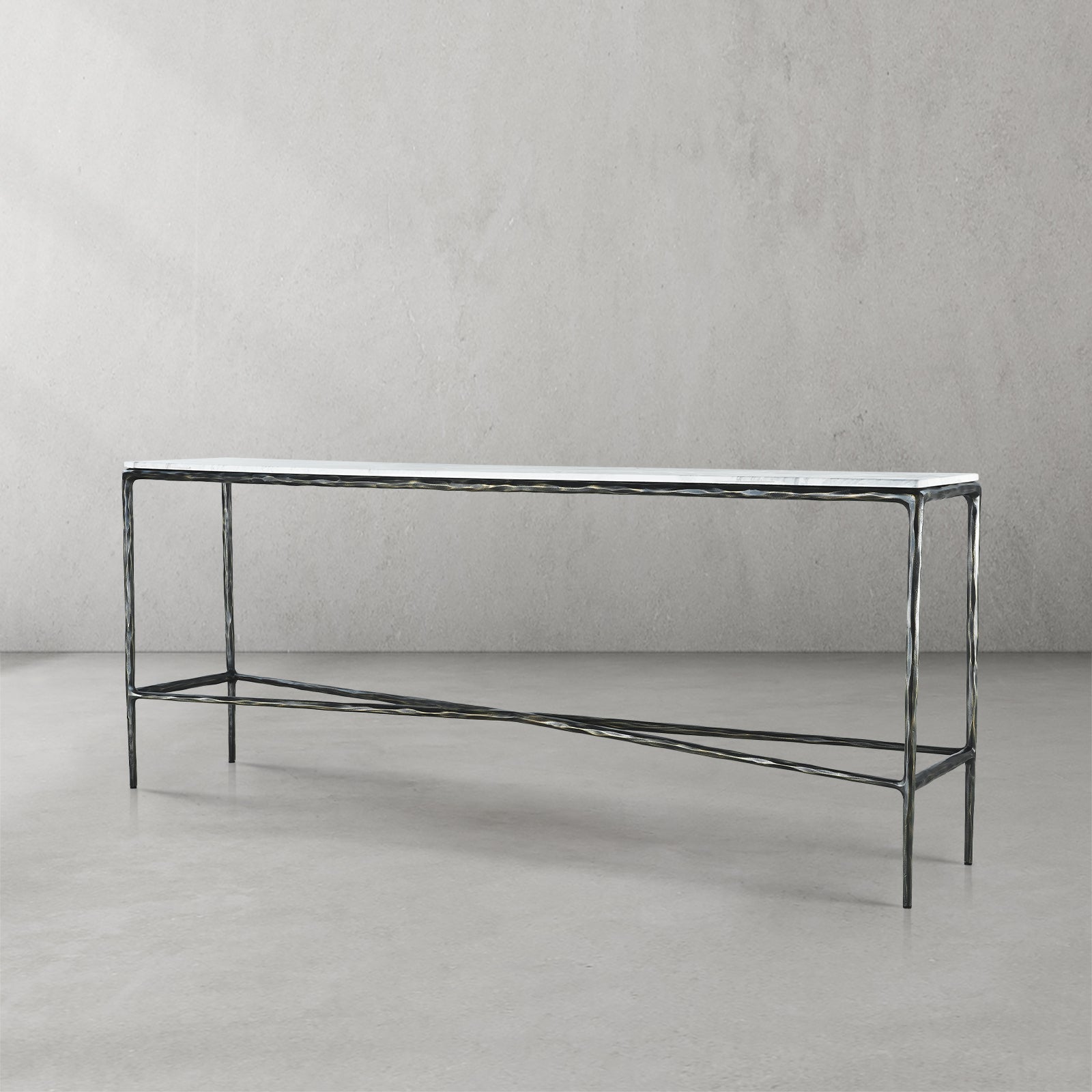 Hand Forged Metal Rectangle Marble Console Table 60" 72"
