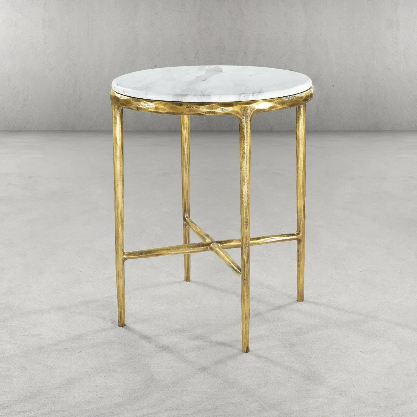 Hand Forged Metal Round Marble Side Table 18" 22"