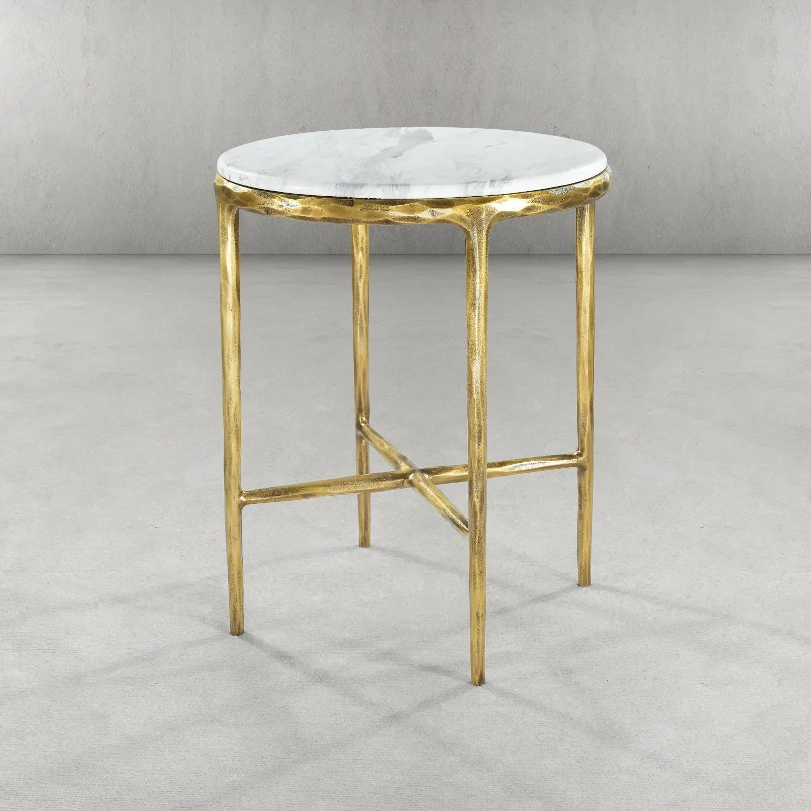 Hand Forged Metal Round Marble Side Table 18" 22"