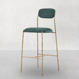 Hand Forged Metal Green Fabric Bar Stool