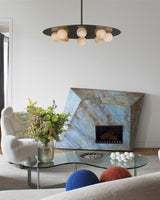 Alabaster Globes LED Disc Pendant Light in Lacquered Brass/Black Stainless Frame