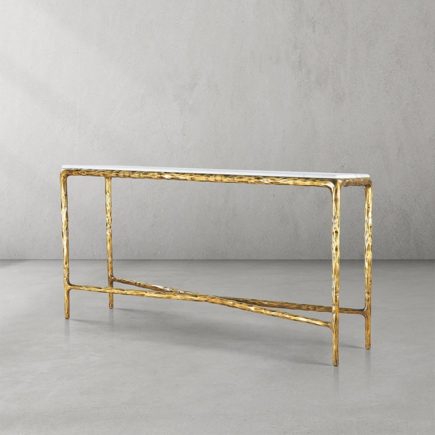 Hand Forged Metal Rectangle Marble Console Table 60" 72"