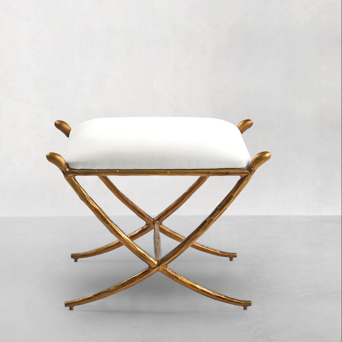 Hand Forged Metal Horn Fabric Base Stool