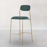 Hand Forged Metal Green Fabric Bar Stool