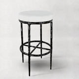 Hand-Forged Metal Backless Fabric Swivel Stool