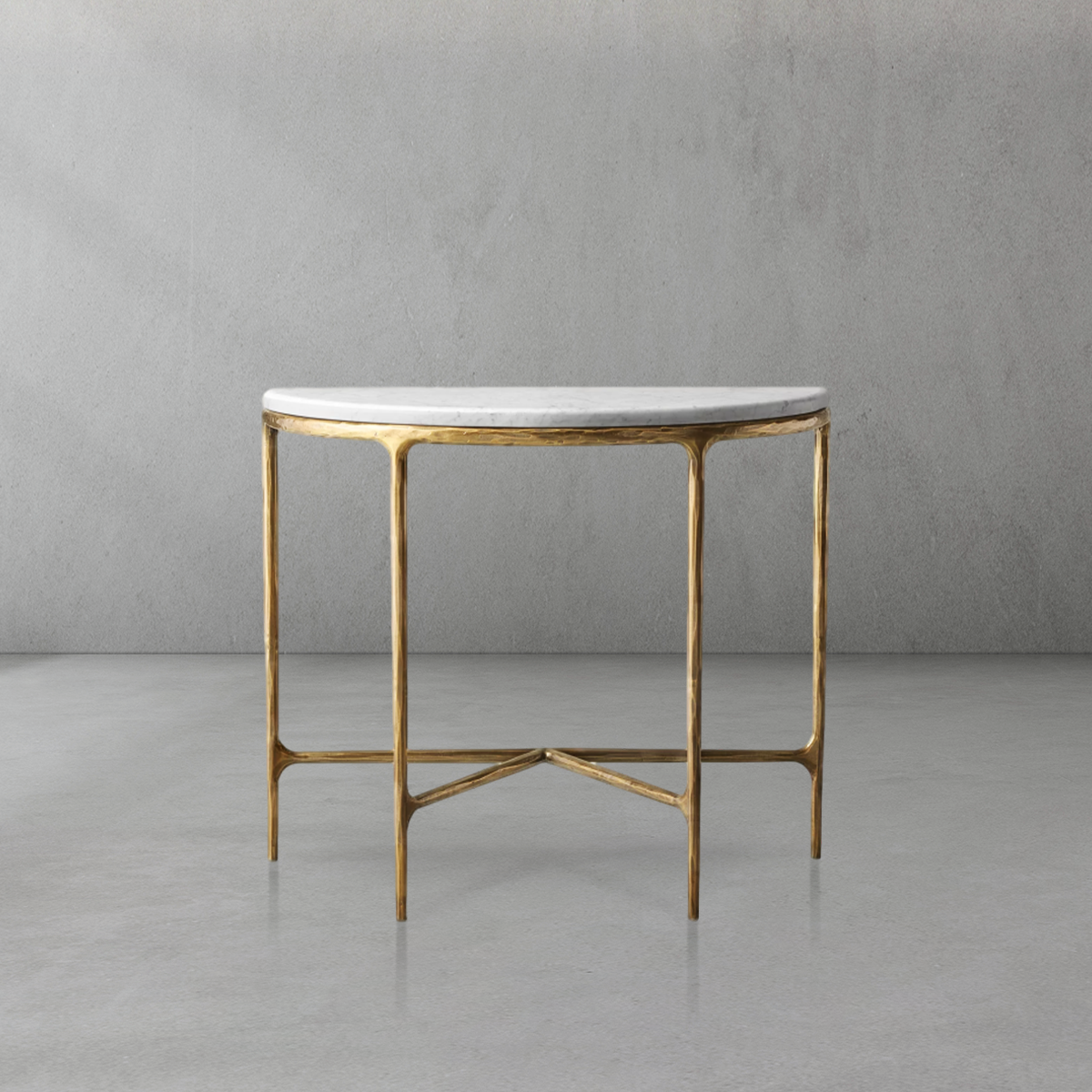 Hand Forged Metal Semi-Circle Marble Console Table