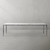 Hand-Forged Metal Marble Rectangular Dining Table